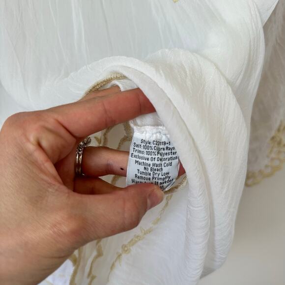 Johnny Was Belina Floral Embroidered Eyelet Detail Sheer Tunic Top White M - Picture 9 of 10